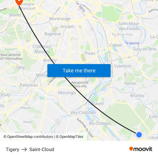 Tigery to Saint-Cloud map
