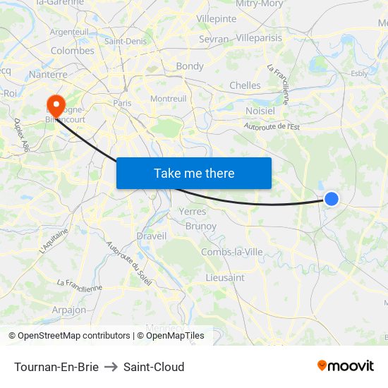 Tournan-En-Brie to Saint-Cloud map