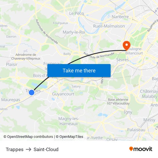 Trappes to Saint-Cloud map