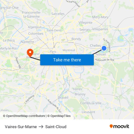 Vaires-Sur-Marne to Saint-Cloud map