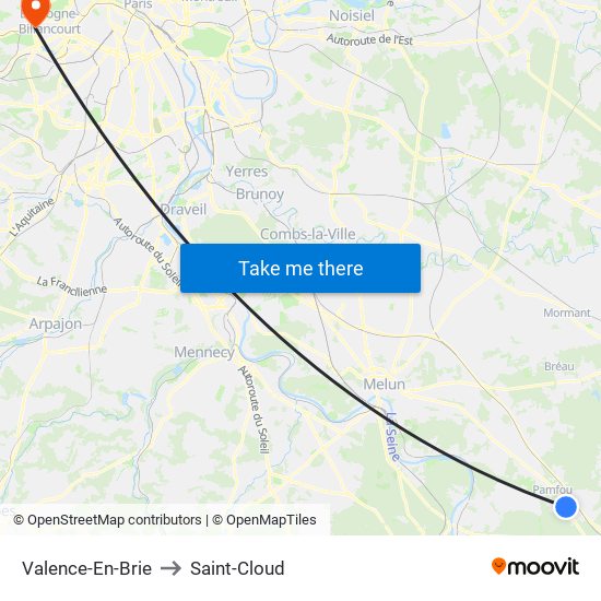 Valence-En-Brie to Saint-Cloud map
