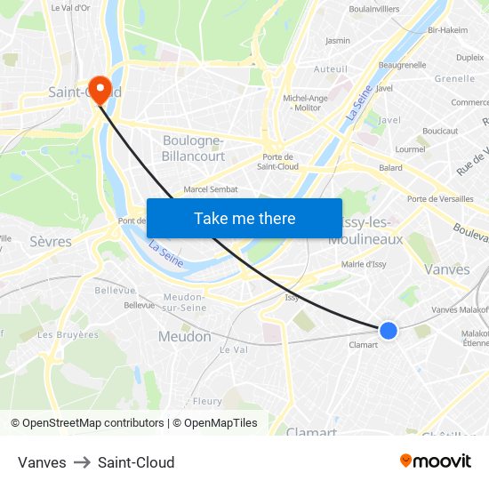 Vanves to Saint-Cloud map