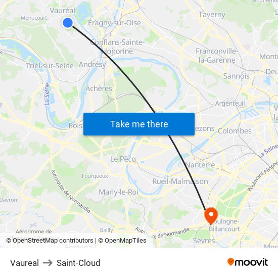 Vaureal to Saint-Cloud map