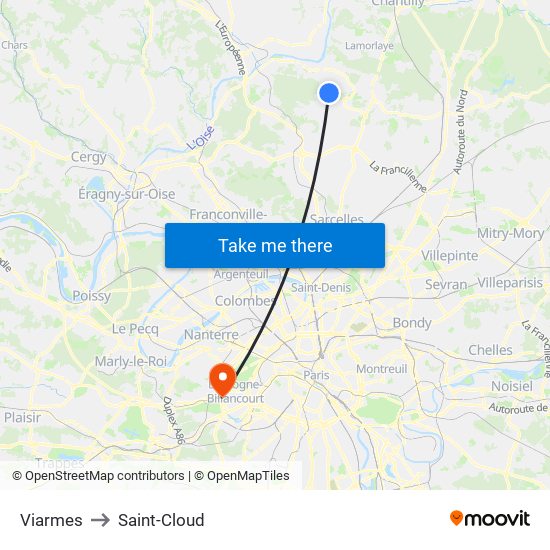 Viarmes to Saint-Cloud map