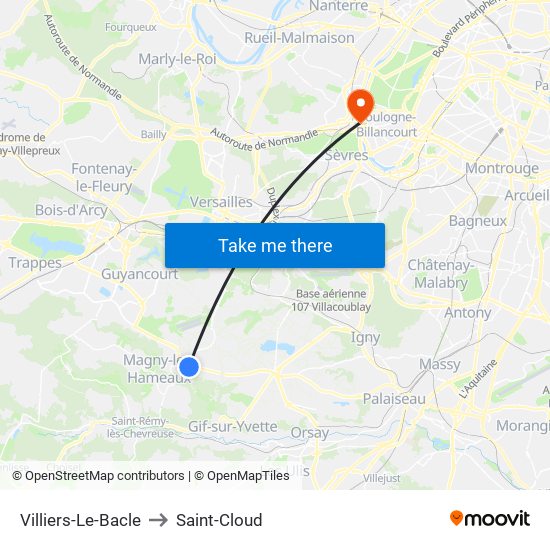 Villiers-Le-Bacle to Saint-Cloud map