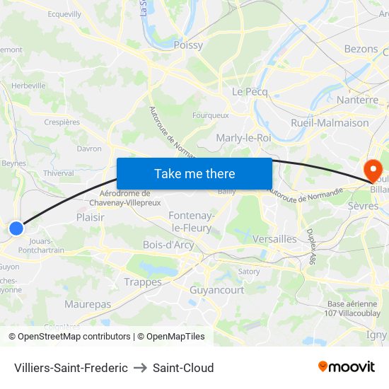 Villiers-Saint-Frederic to Saint-Cloud map