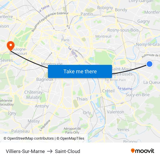 Villiers-Sur-Marne to Saint-Cloud map