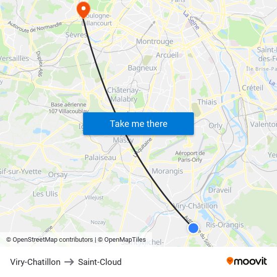 Viry-Chatillon to Saint-Cloud map