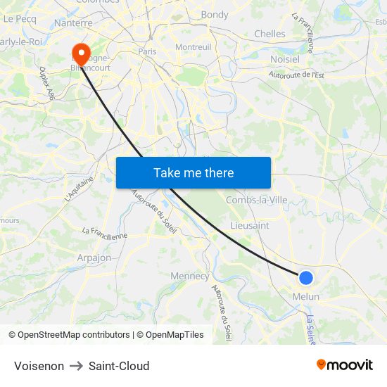 Voisenon to Saint-Cloud map