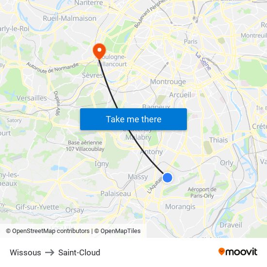 Wissous to Saint-Cloud map