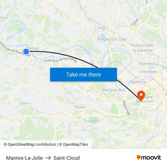 Mantes-La-Jolie to Saint-Cloud map