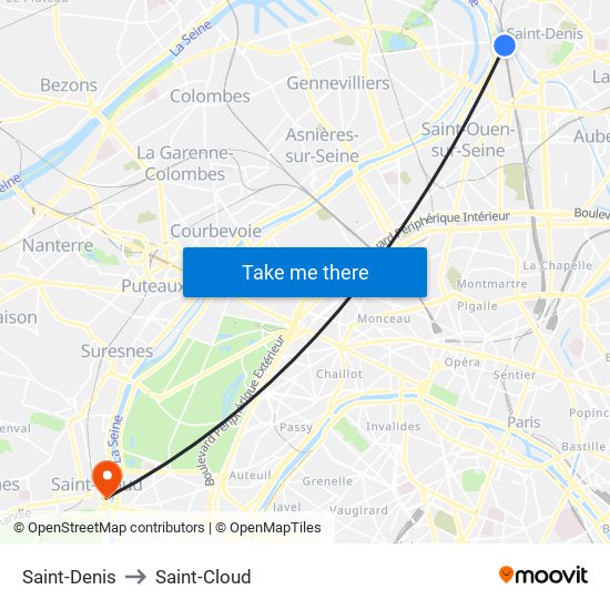 Saint-Denis to Saint-Cloud map