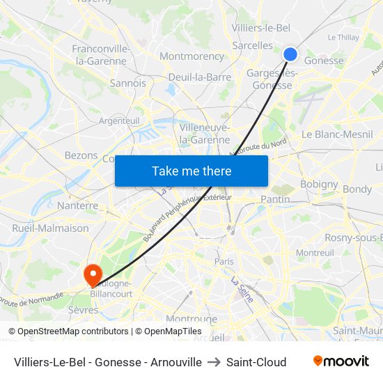 Villiers-Le-Bel - Gonesse - Arnouville to Saint-Cloud map