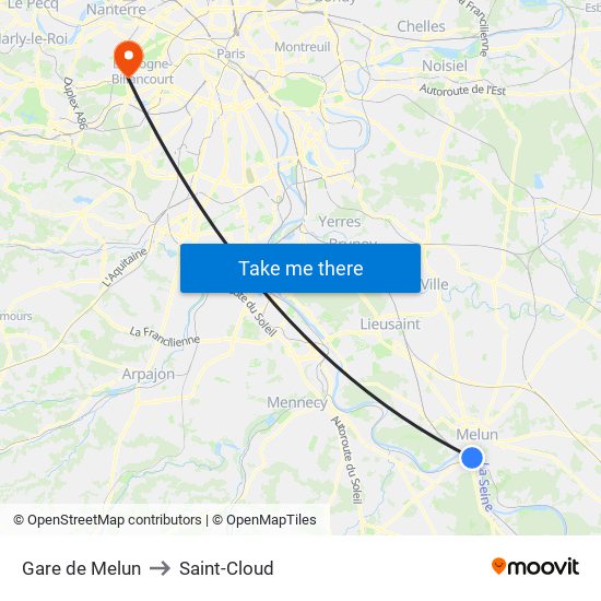Gare de Melun to Saint-Cloud map