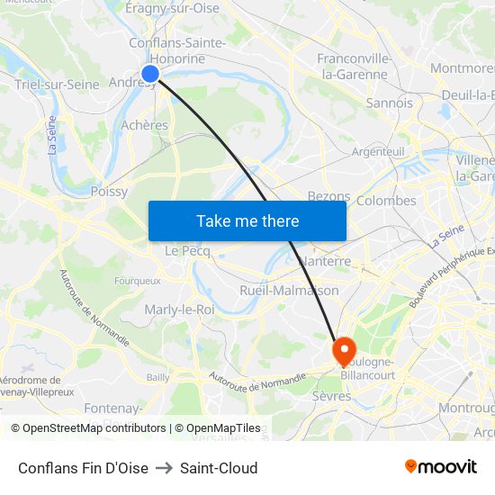 Conflans Fin D'Oise to Saint-Cloud map