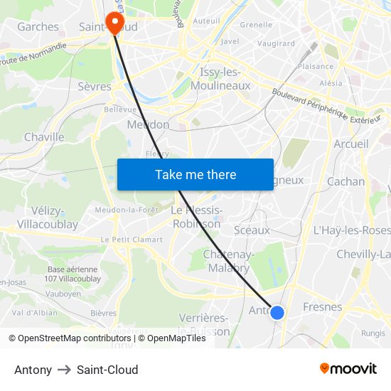 Antony to Saint-Cloud map