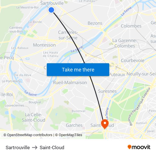 Sartrouville to Saint-Cloud map