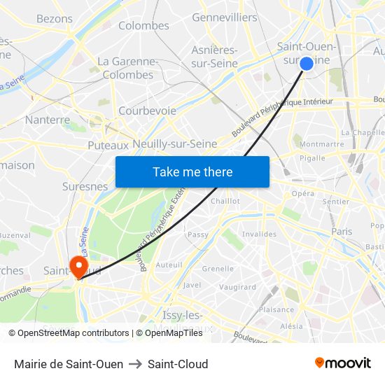 Mairie de Saint-Ouen to Saint-Cloud map