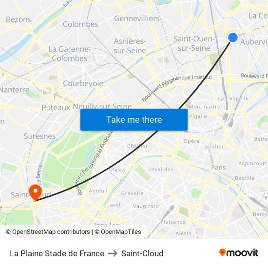 La Plaine Stade de France to Saint-Cloud map