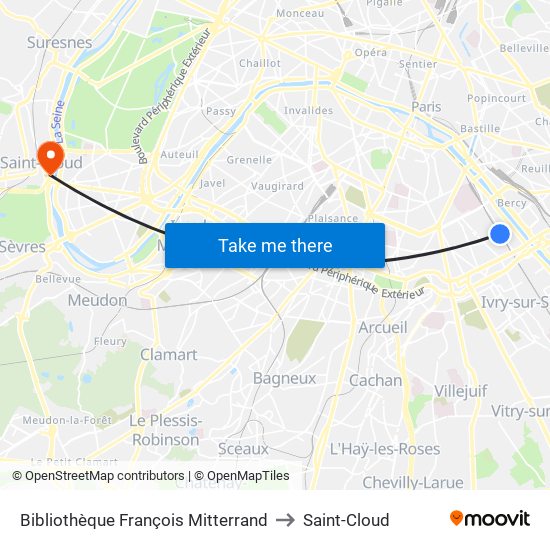 Bibliothèque François Mitterrand to Saint-Cloud map