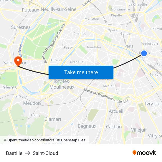 Bastille to Saint-Cloud map