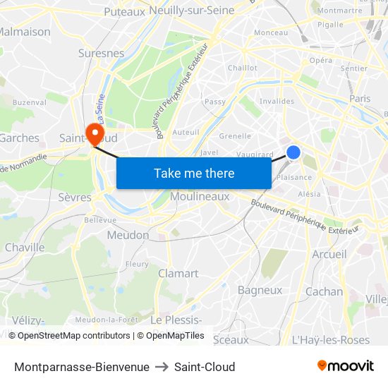 Montparnasse-Bienvenue to Saint-Cloud map