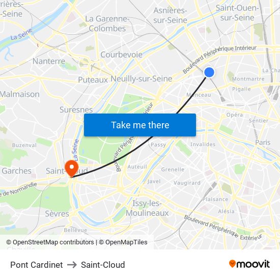 Pont Cardinet to Saint-Cloud map