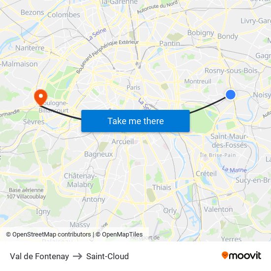 Val de Fontenay to Saint-Cloud map