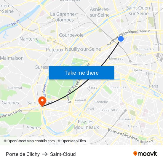 Porte de Clichy to Saint-Cloud map