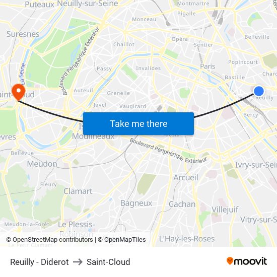 Reuilly - Diderot to Saint-Cloud map