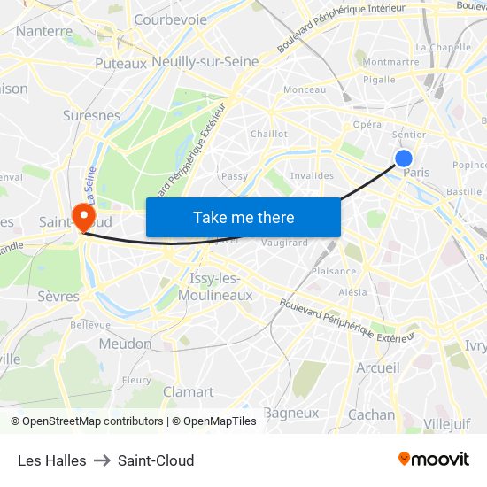 Les Halles to Saint-Cloud map