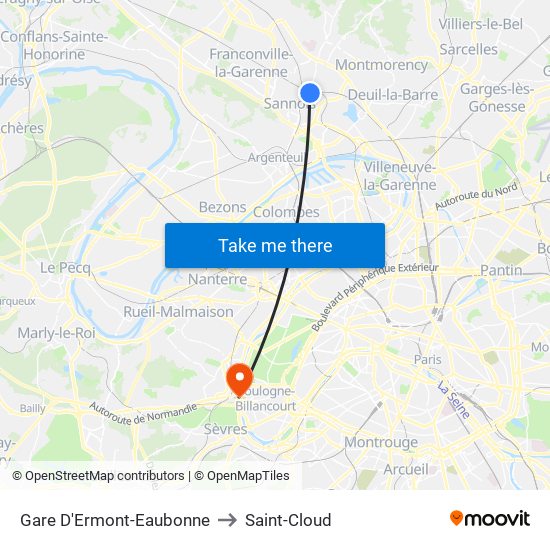 Gare D'Ermont-Eaubonne to Saint-Cloud map