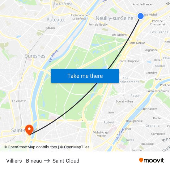 Villiers - Bineau to Saint-Cloud map