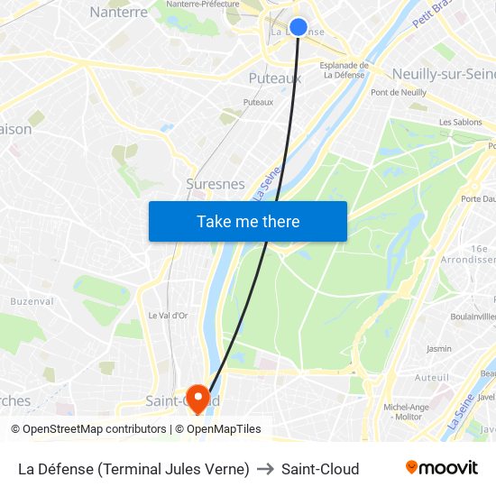 La Défense (Terminal Jules Verne) to Saint-Cloud map