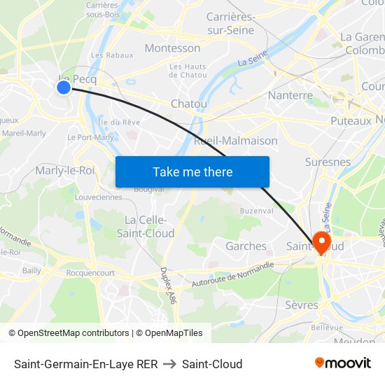 Saint-Germain-En-Laye RER to Saint-Cloud map