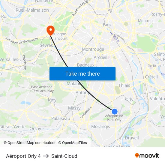 Aéroport Orly 4 to Saint-Cloud map