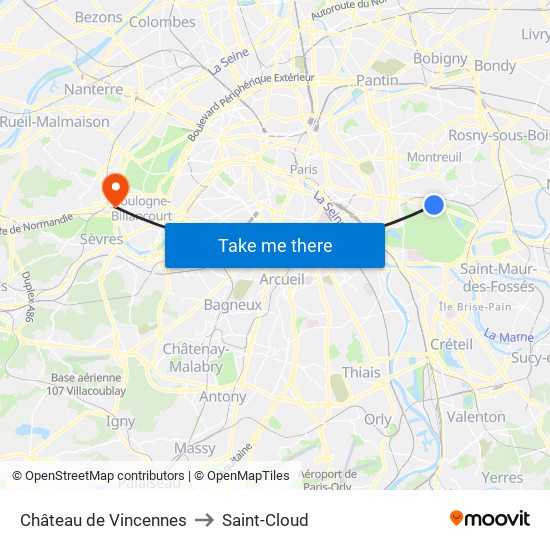 Château de Vincennes to Saint-Cloud map