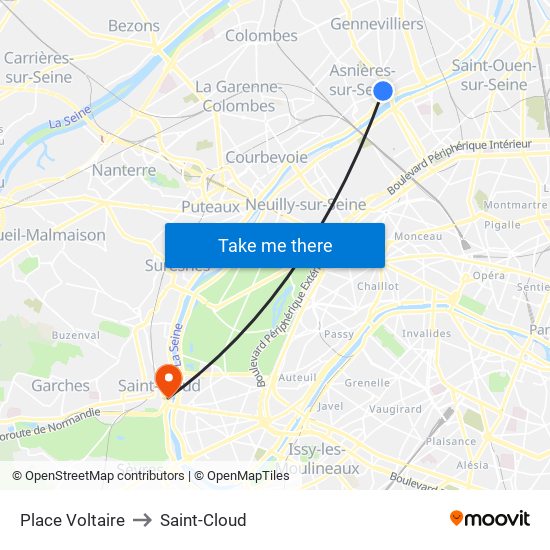 Place Voltaire to Saint-Cloud map