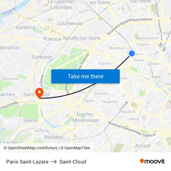 Paris Saint-Lazare to Saint-Cloud map