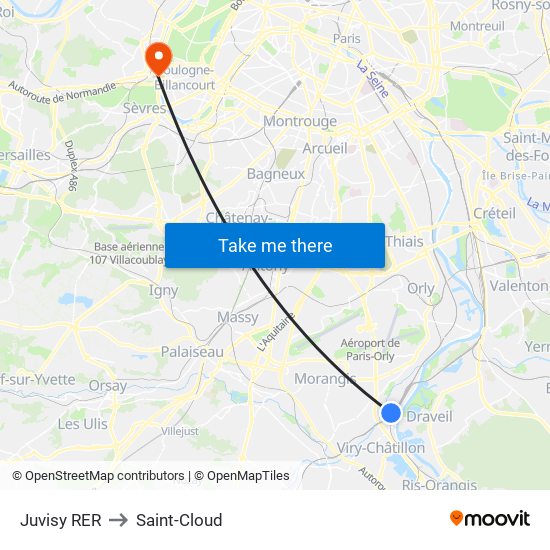 Juvisy RER to Saint-Cloud map