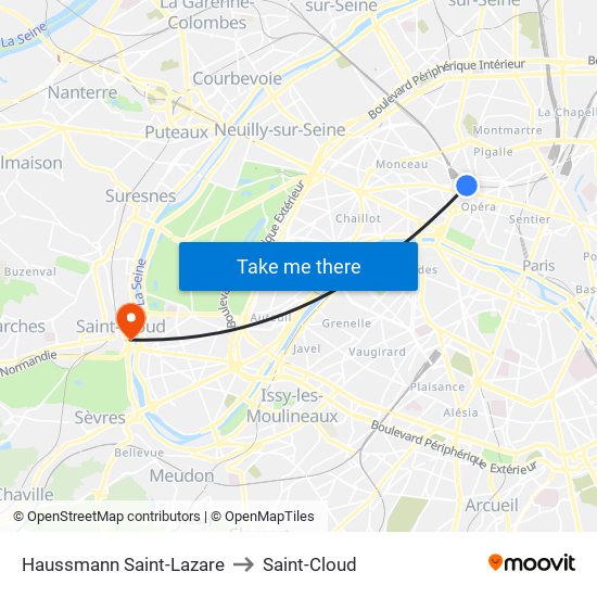 Haussmann Saint-Lazare to Saint-Cloud map