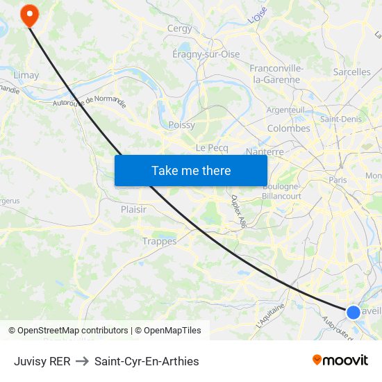 Juvisy RER to Saint-Cyr-En-Arthies map