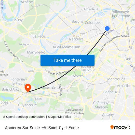 Asnieres-Sur-Seine to Saint-Cyr-L'Ecole map