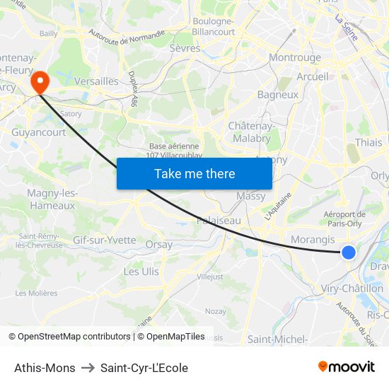 Athis-Mons to Saint-Cyr-L'Ecole map