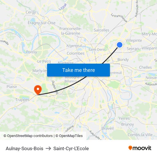 Aulnay-Sous-Bois to Saint-Cyr-L'Ecole map