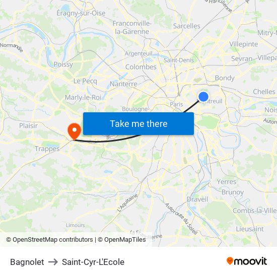 Bagnolet to Saint-Cyr-L'Ecole map