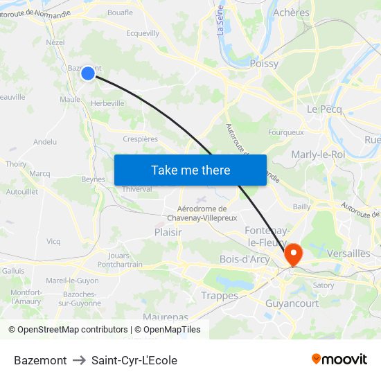 Bazemont to Saint-Cyr-L'Ecole map