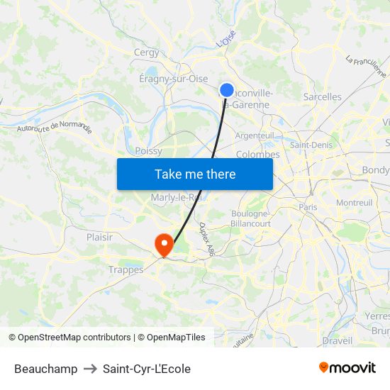 Beauchamp to Saint-Cyr-L'Ecole map