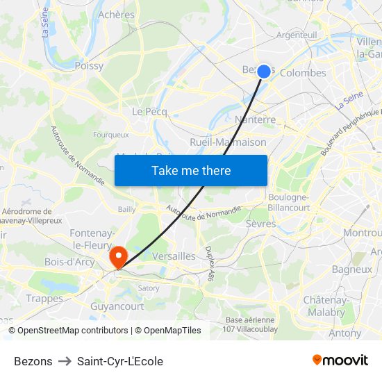 Bezons to Saint-Cyr-L'Ecole map