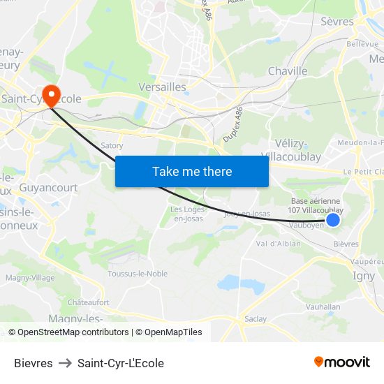 Bievres to Saint-Cyr-L'Ecole map